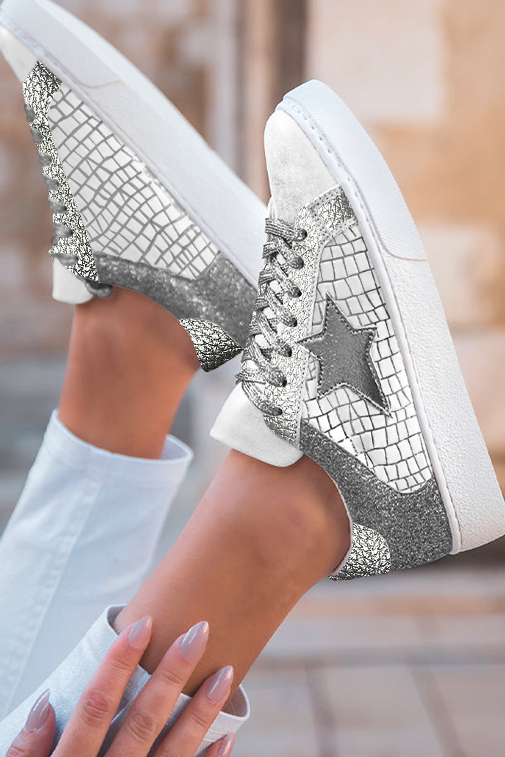 Emi Glitter Star Lace-up Sneakers