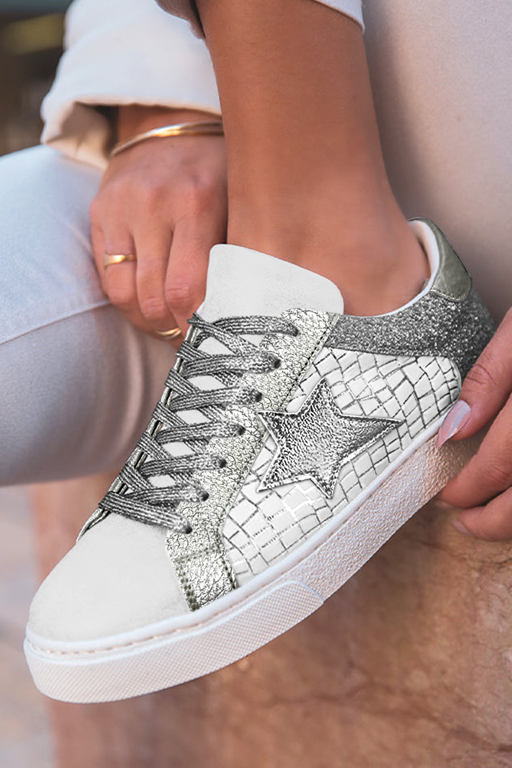 Emi Glitter Star Lace-up Sneakers