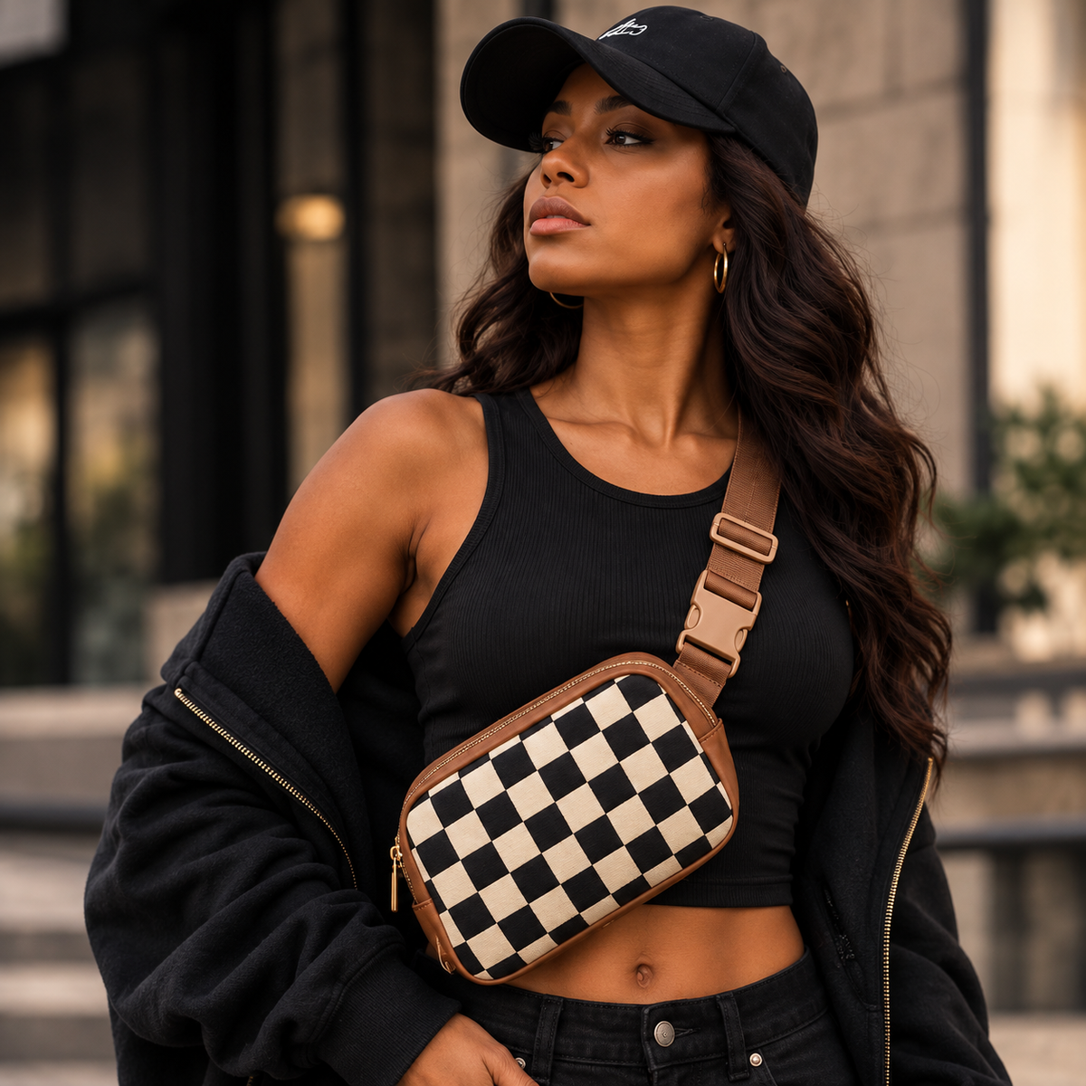Lilit Checkered Crossbody Waist Bag